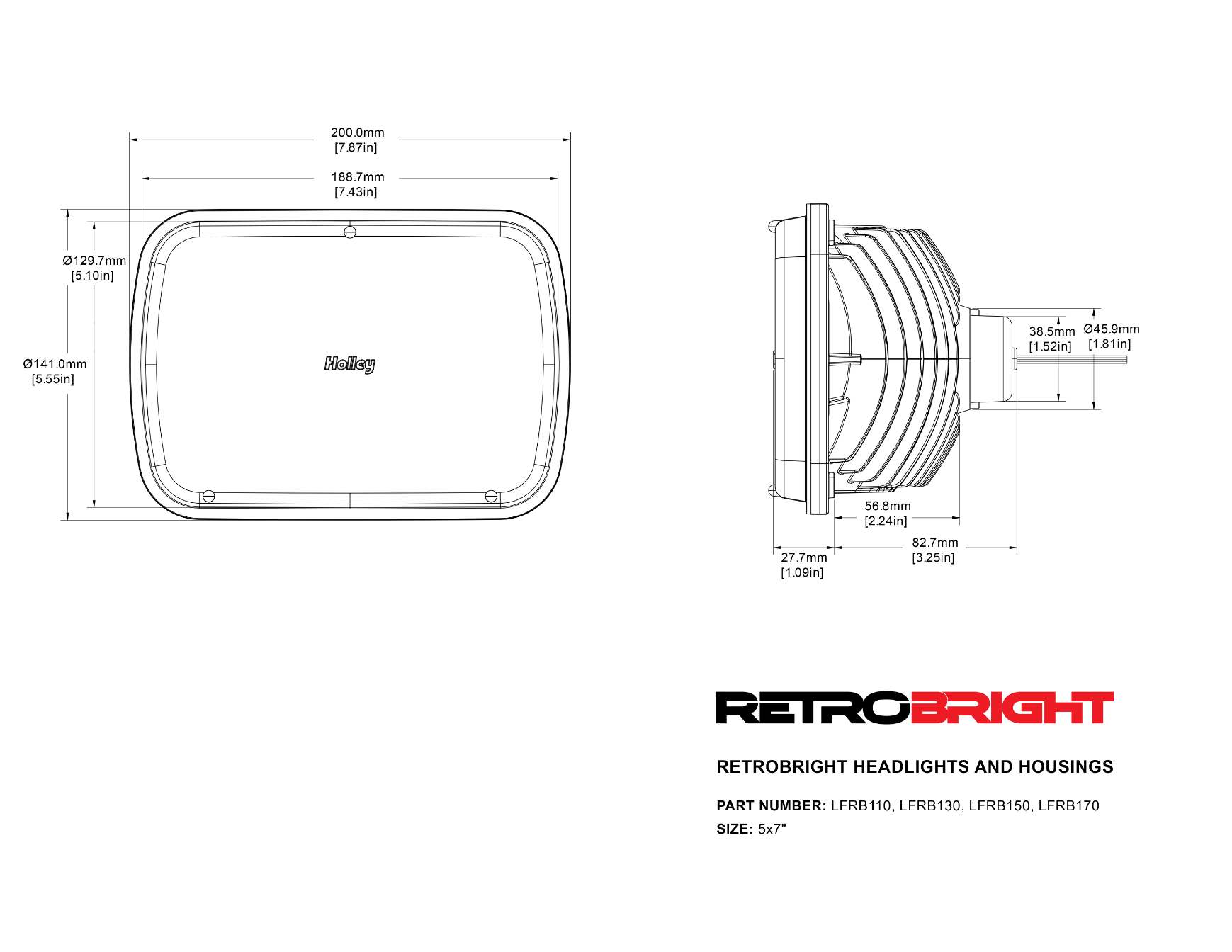 LED F-Light Clear Lens Housing Only  Sold Individually 5 Inch x 7 Inch Rectangle Modern-Tech Upgrade For Old-School Sealed Beam Headlight Systems Bulb Sold Separately RetroBright