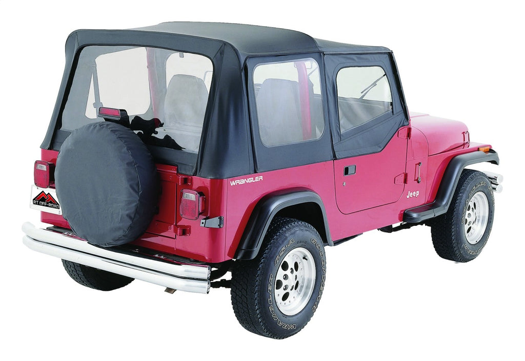 Black OEM Replacement Soft Top for 1988-95 YJ Wrangler w/ Soft Upper Doors Black Denim w/Door Skins And Windows RT Off Road