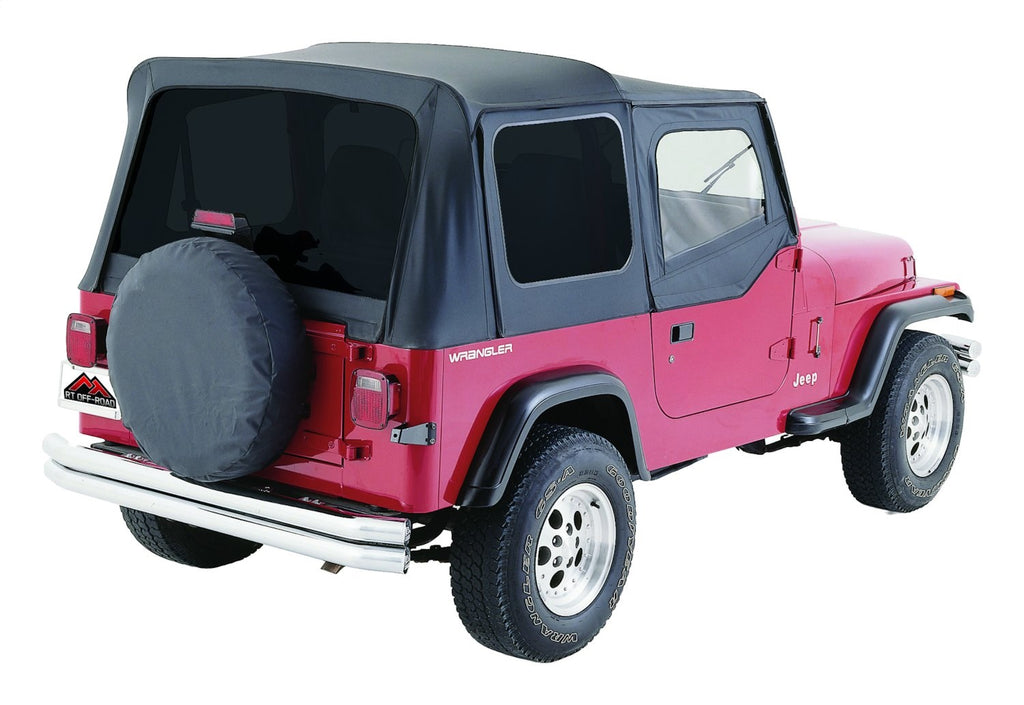Black OEM Replacement Soft Top for 1988-95 YJ Wrangler w/ Soft Upper Doors Black Denim w/Door Skins And Windows w/Tinted Windows RT Off Road