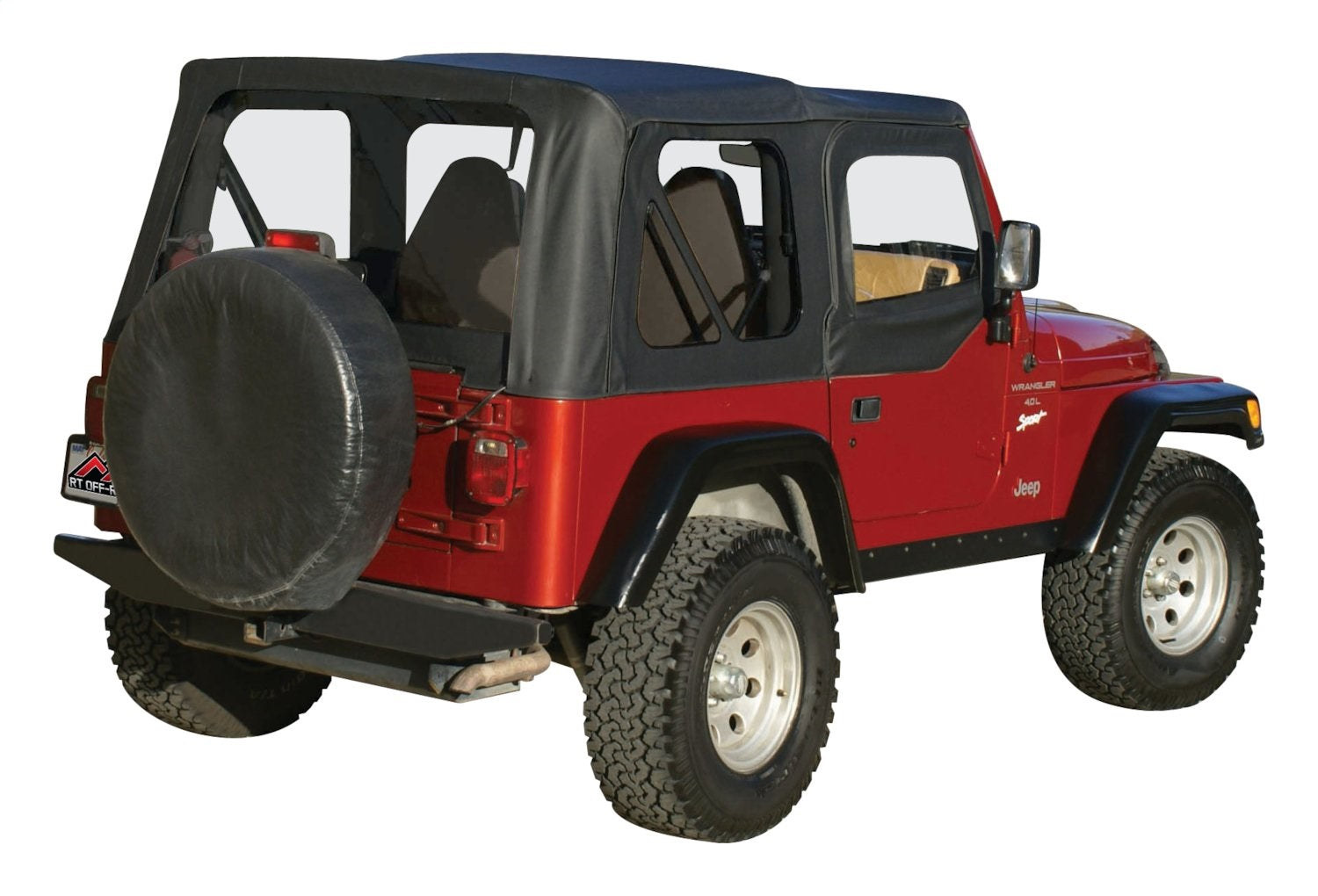 Black OEM Replacement Soft Top for 1997-06 TJ Wrangler w/ Soft Upper Doors Black Denim w/Door Skins And Windows RT Off Road