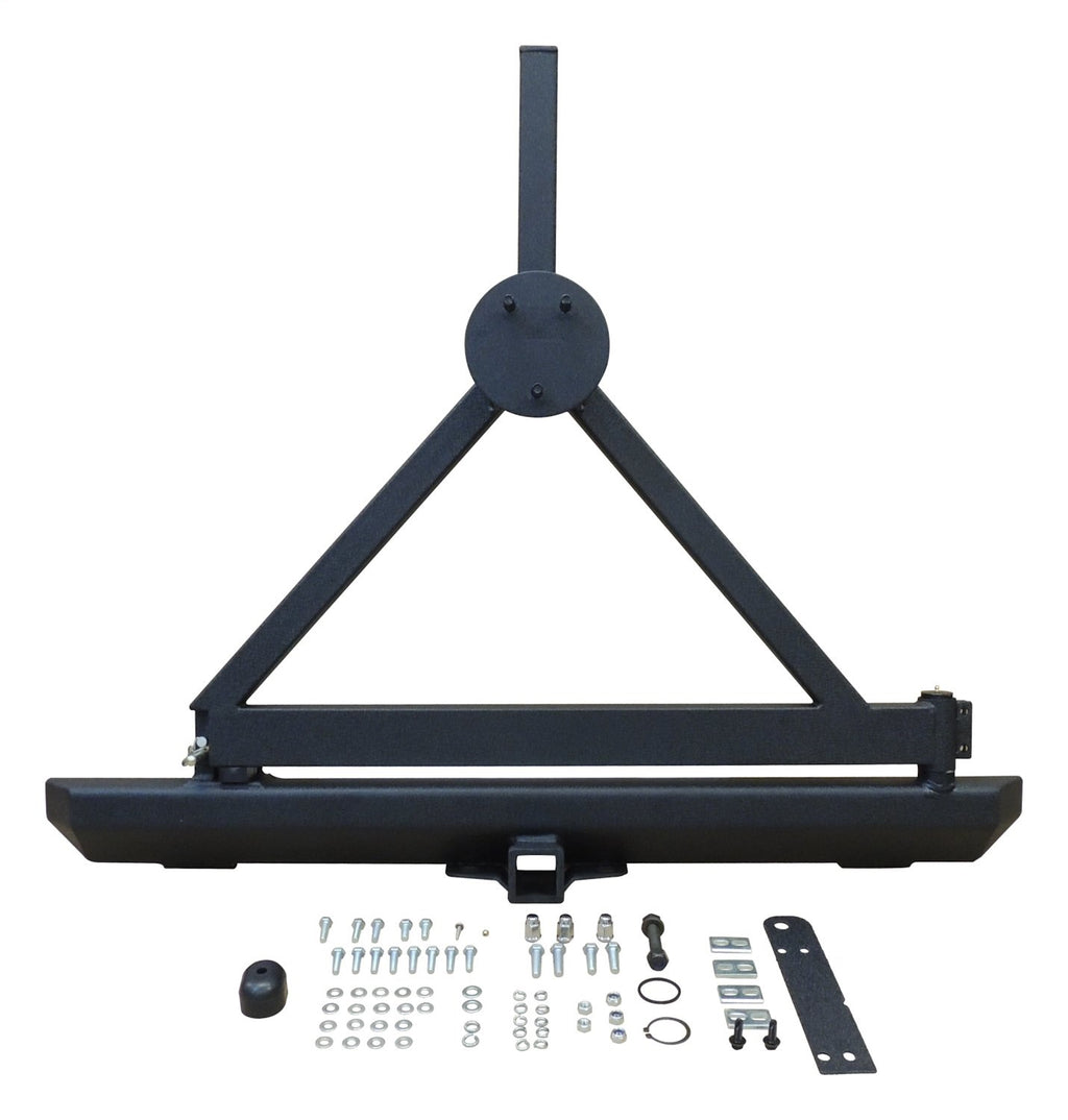 Black Textured Steel Rear Bumper w/ Tire Carrier & Receiver for Jeep TJ & YJ RT Off Road