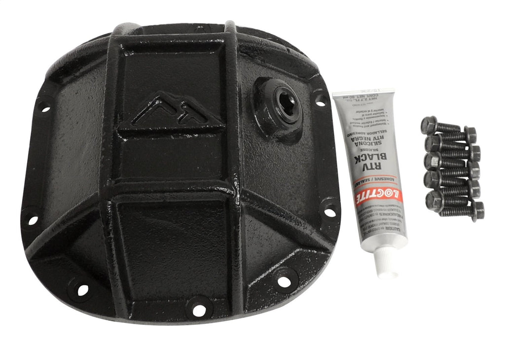 Differential Cover 2007-2018 JK Wrangler Front Axle 3/8 Inch Thick Forged Steel w/Ribs To Increase Strength; Semi-Gloss Black Powder Coat; w/Flanged Hex Bolts/Recessed Fill Plug/RTV; Dana 30 RT Off Road
