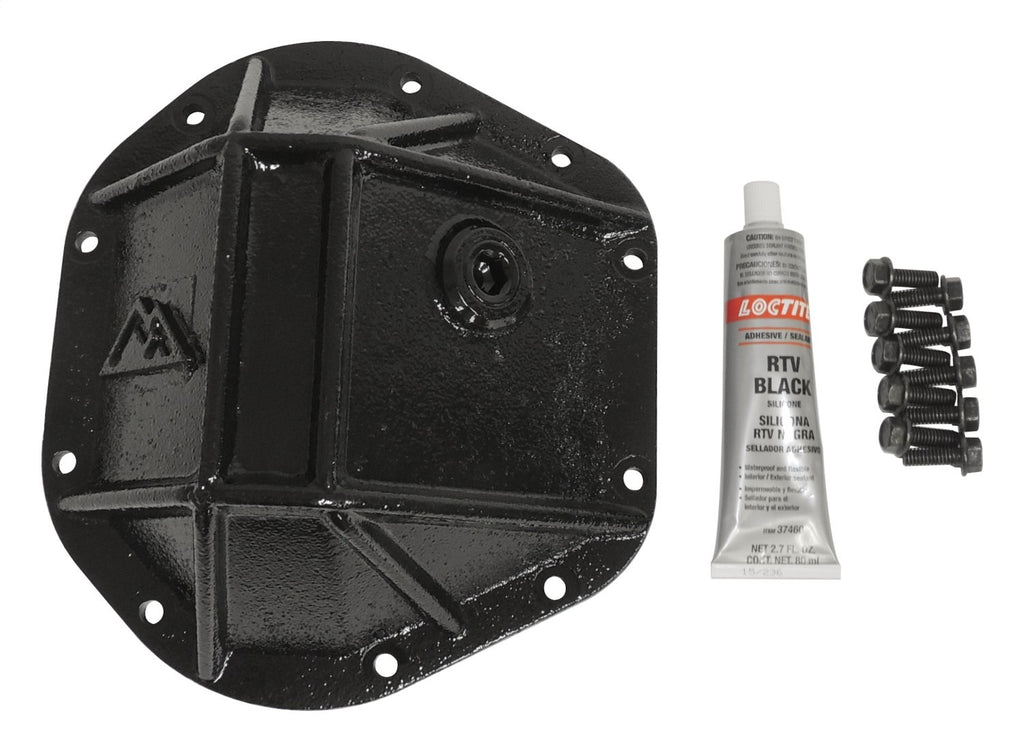 Differential Cover 3/8 Inch Thick Forged Steel w/Ribs Semi-Gloss Black Powder Coat W/Flanged Hex Bolts/Recessed Fill Plug/RTV Dana 44 RT Off Road