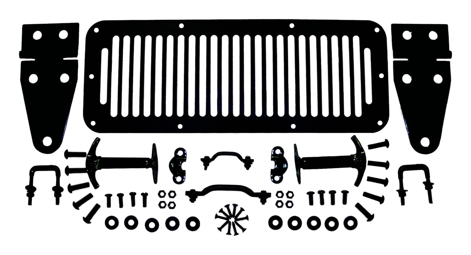 Hood Appearance Set 1987-1995 YJ Wrangler w/Hinges/Catches/Vent Cover/Footman Loop/Windshield Stops/Hardware Black RT Off Road