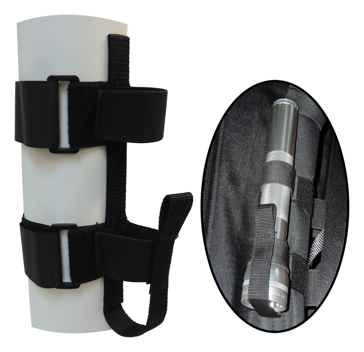 Roll Bar Flashlight Holder Works w/ 3 inch Roll Bars Nylon & Elastic w/ Hook & Loop Straps For D-Cell Flashlights (1) Flashlight Holder RT Off Road