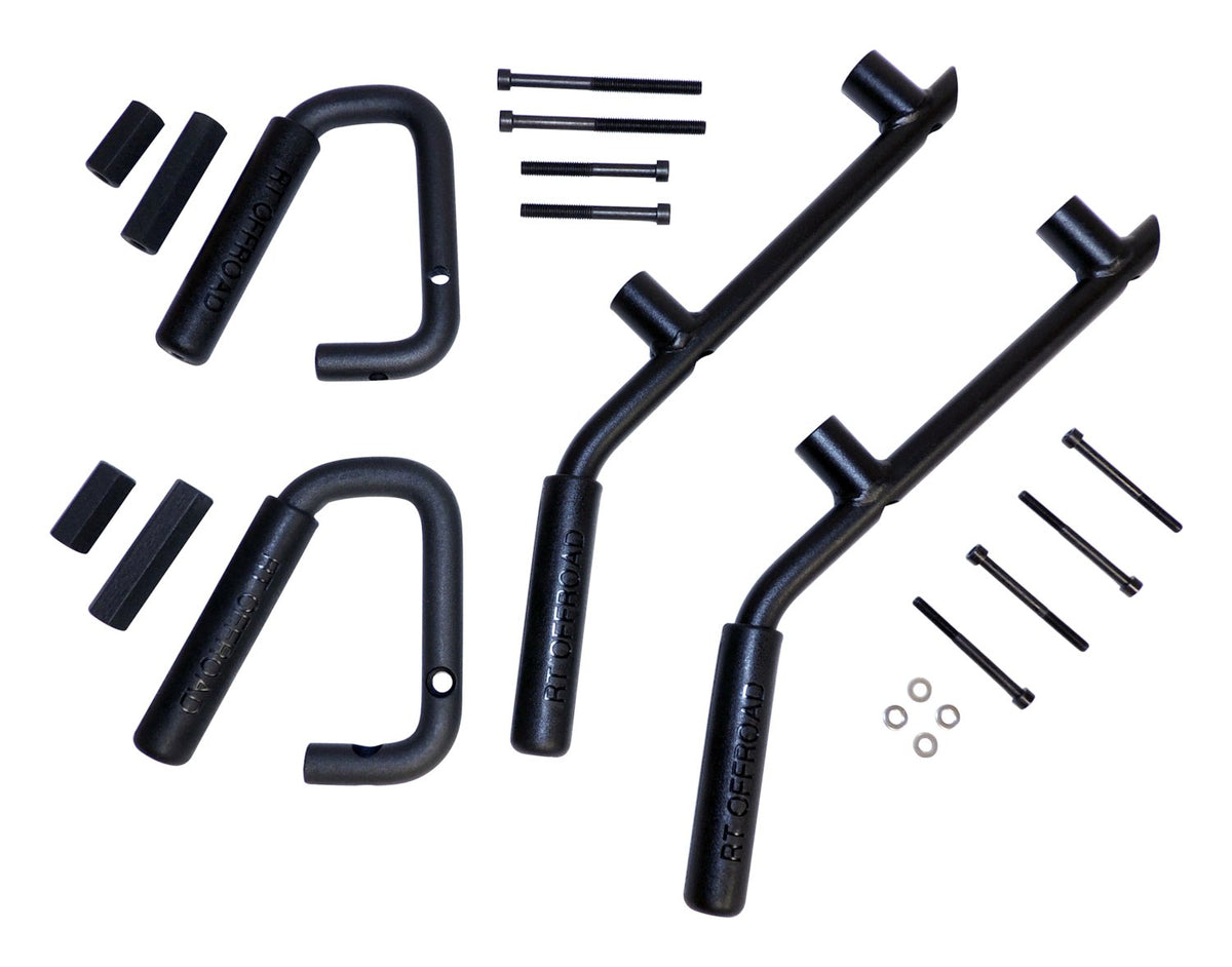 Black Powder Coated Steel F & R Grab Handle Kit for 2007-2018 Jeep JK Wrangler RT Off Road