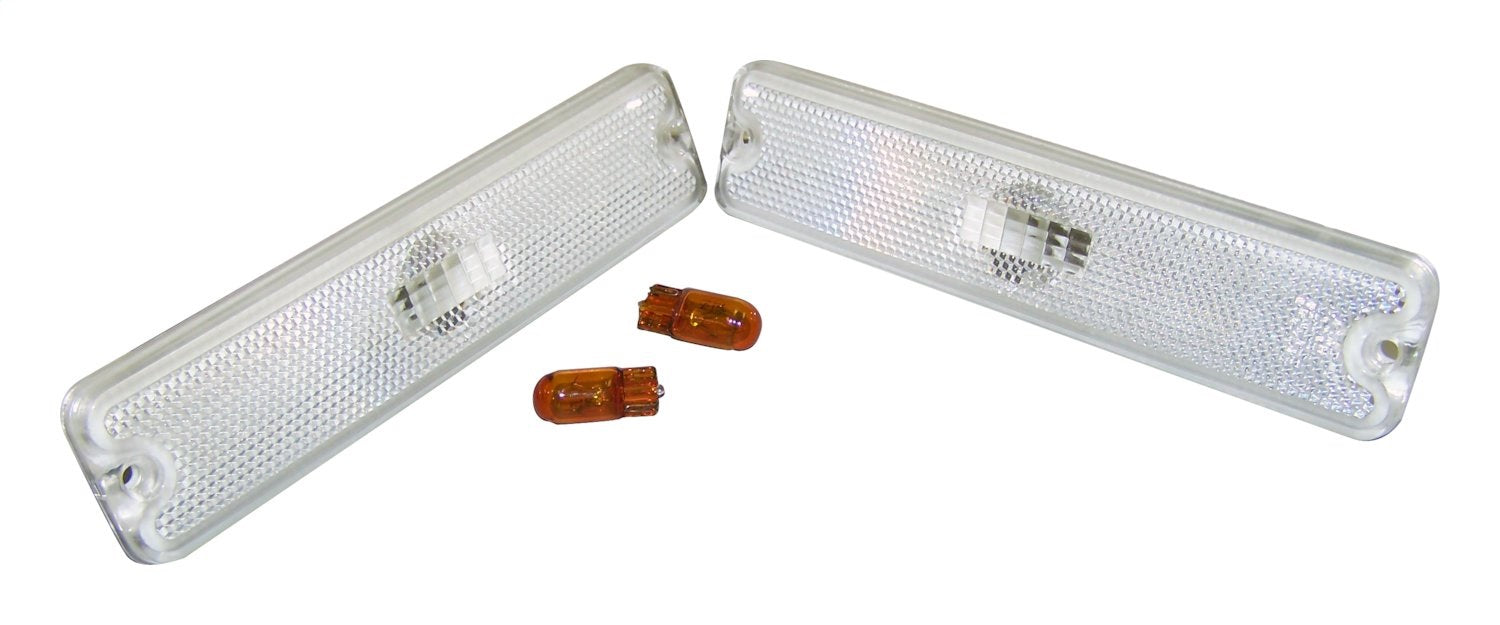 Clear Side Marker Lamp Set (2) w/ 2 Amber Bulbs for 87-95 YJ Wrangler RT Off Road
