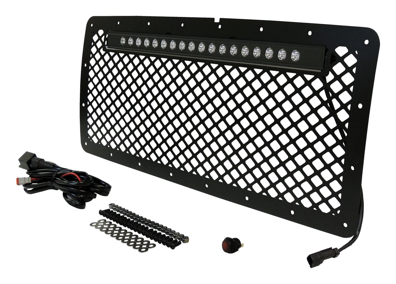 Aluminum Grille w/ 20 inchch LED Light Bar Kit for 2007-2018 Jeep JK Wrangler RT Off Road