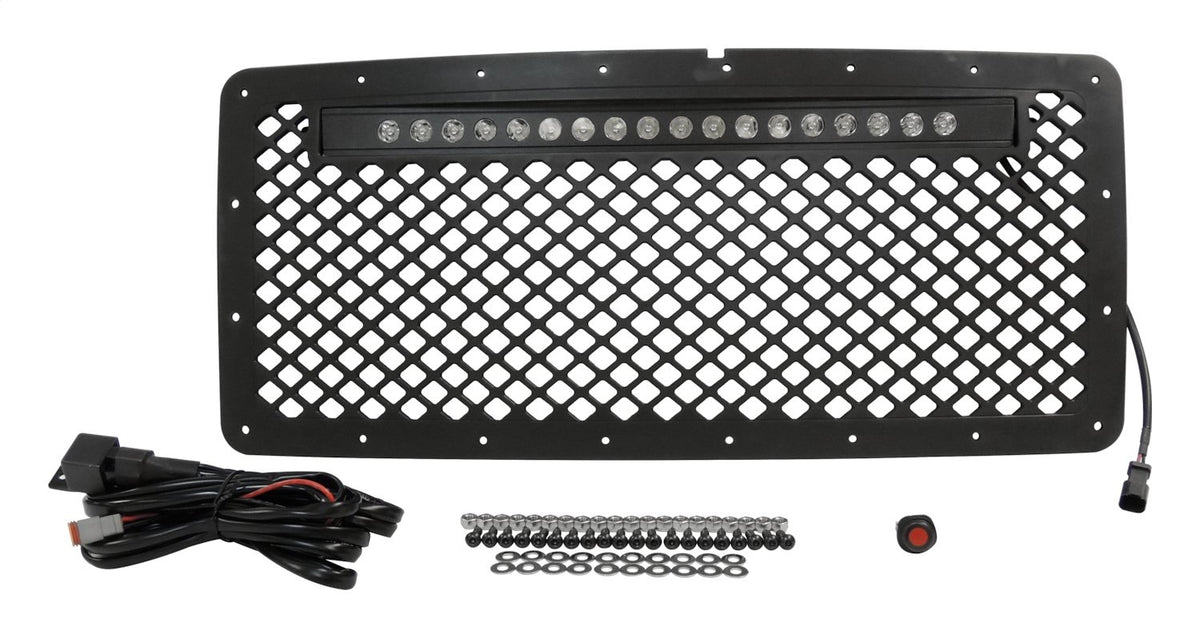 Black Stainless Steel Grille w/ LED Light Bar Kit for 2007-2018 Jeep JK Wrangler RT Off Road