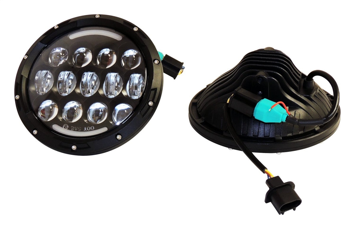 Headlight Conversion Kit 2007-2018 JK Wrangler (Requires RT28098 As Well) 7 Inch LED Black Bezel w/ Polycarbonate Lens & H4 Connector RT Off Road
