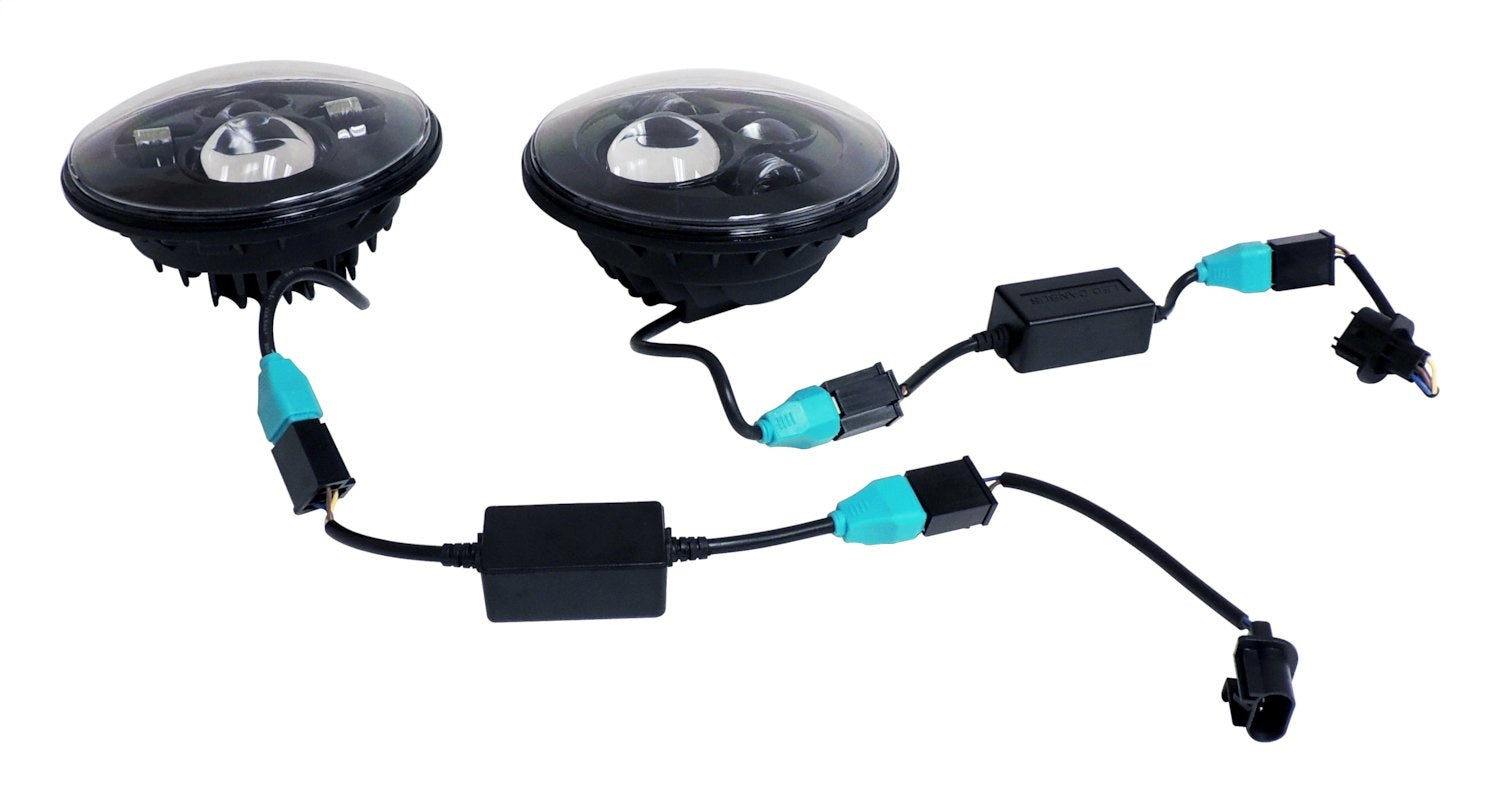 Headlight Conversion Kit 2007-2018 JK Wrangler 2 LED Headlights w/An H4 Connector/2 Canbus Modules/2 H4 To H13 Adapters 40W 12V RT Off Road