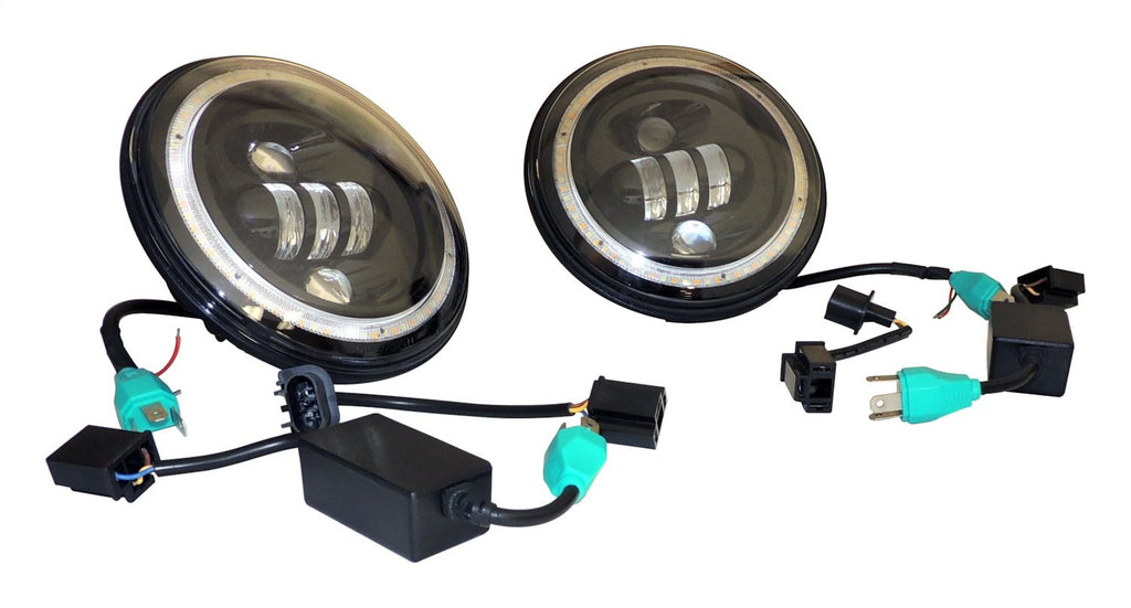 Headlight Conversion Kit 2007-2018 JK Wrangler w/ LED Halo Rings 2 LED Headlights with an H4 Connector 2 Canbus Modules 2 H4 to H13 Adapters RT Off Road