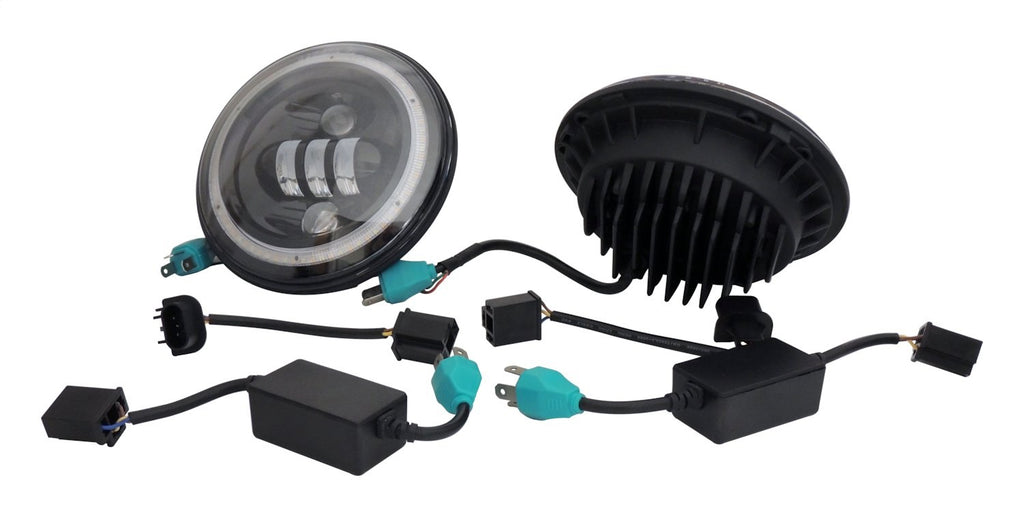 Headlight Conversion Kit 2007-2018 JK Wrangler w/ LED Halo Rings 2 LED Headlights with an H4 Connector 2 Canbus Modules 2 H4 to H13 Adapters RT Off Road