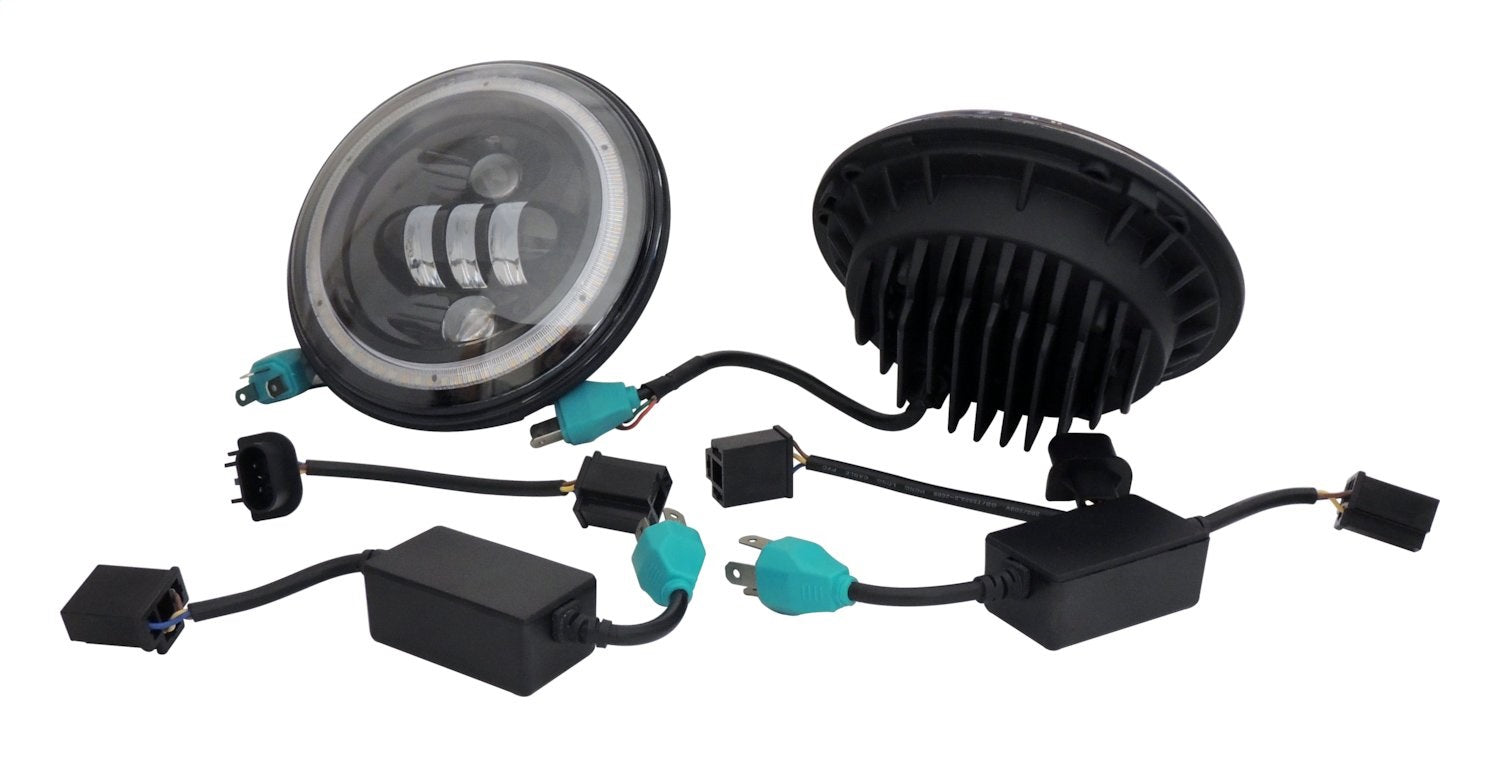 Headlight Conversion Kit 2007-2018 JK Wrangler w/ LED Halo Rings 2 LED Headlights with an H4 Connector 2 Canbus Modules 2 H4 to H13 Adapters RT Off Road