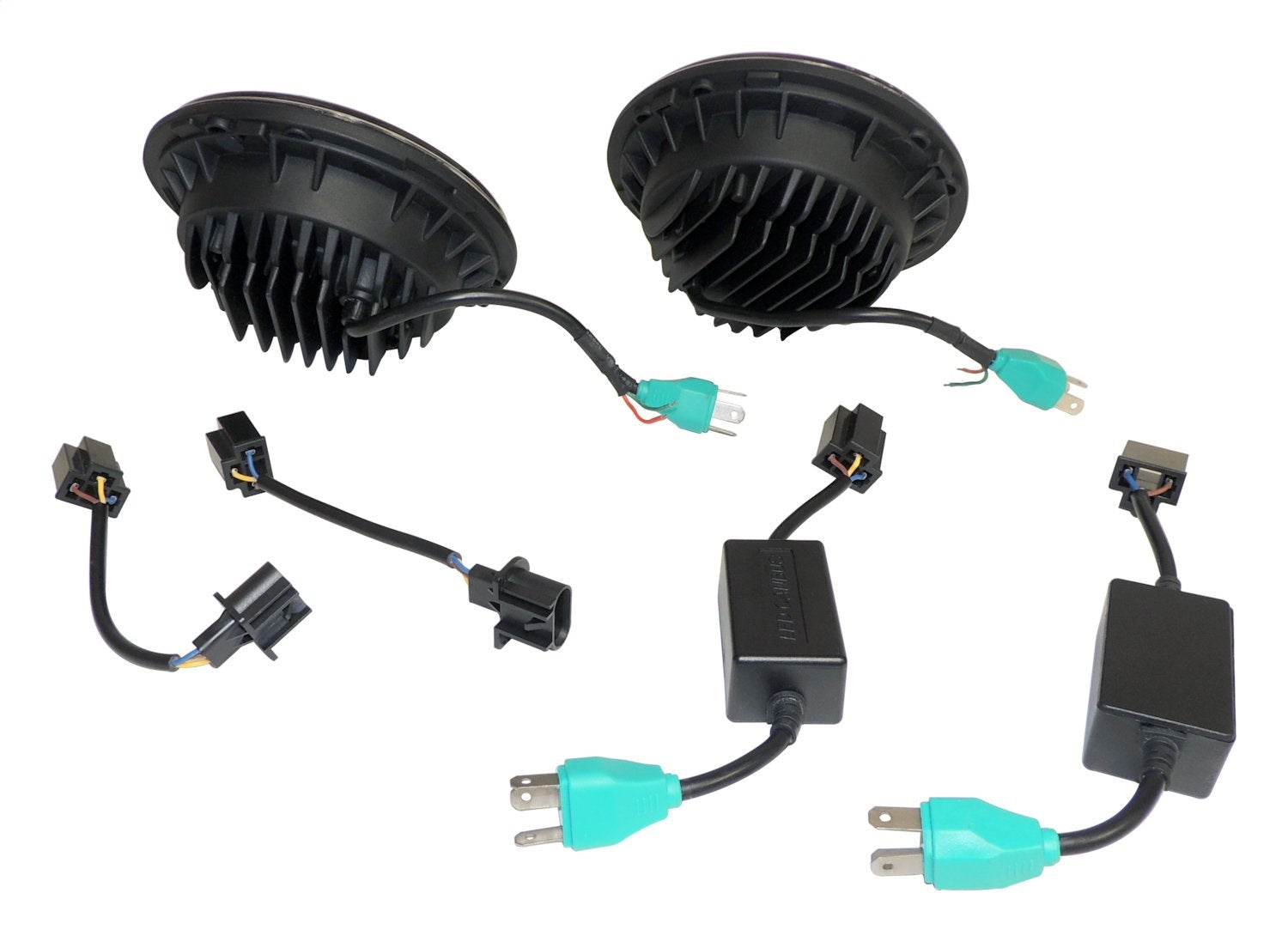 Headlight Conversion Kit 2007-2018 JK Wrangler w/ LED Halo Rings 2 LED Headlights with an H4 Connector 2 Canbus Modules 2 H4 to H13 Adapters RT Off Road