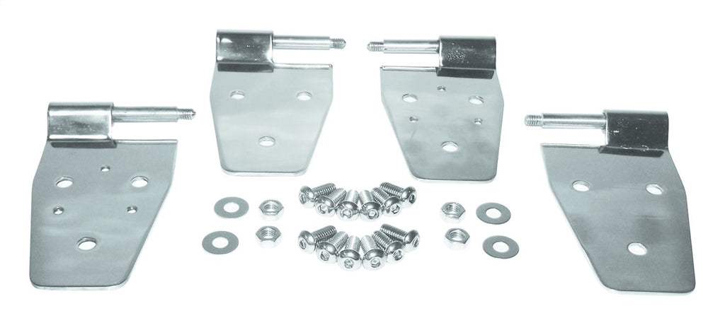 Door Hinge Set, Left & Right Front Upper & Lower Door Side Polished Stainless Steel Set Of 4 w/Hardware w/Half Doors w/Provisions For Mirrors RT Off Road