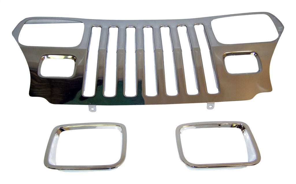 Stainless Steel Grille Applique w/ Chrome Bezels for 87-95 Jeep YJ Wrangler RT Off Road