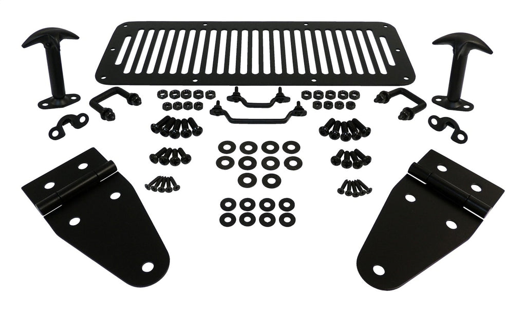 Hood Appearance Set With Vent Cover, Hinge Set, Catch Kit, Windshield Tie Down Kit, Hardware Matte Black Powder Coat Finish Stainless Steel Construction RT Off Road