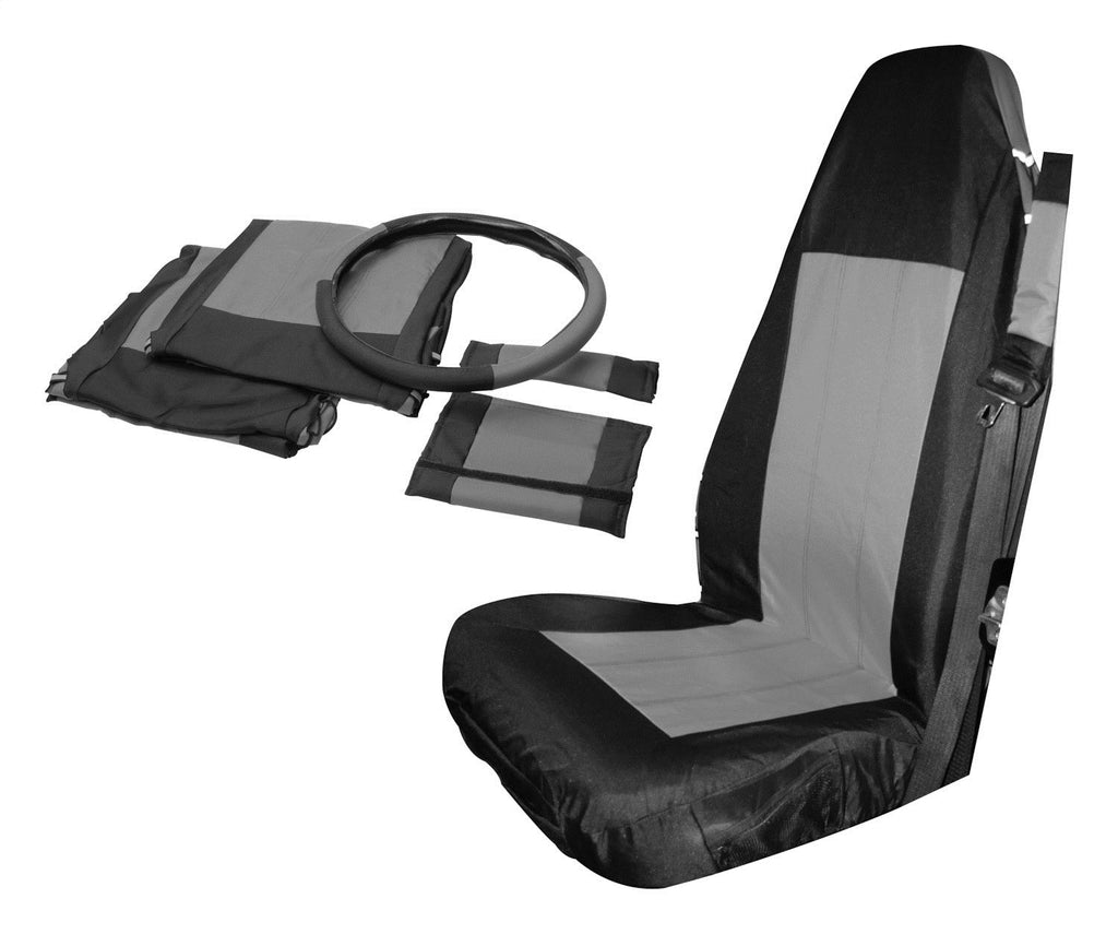 Seat Cover 1997-2002 TJ Wrangler w/2 Seat Covers/2 Seat Belt Pads/Steering Wheel Cover Black/Gray RT Off Road