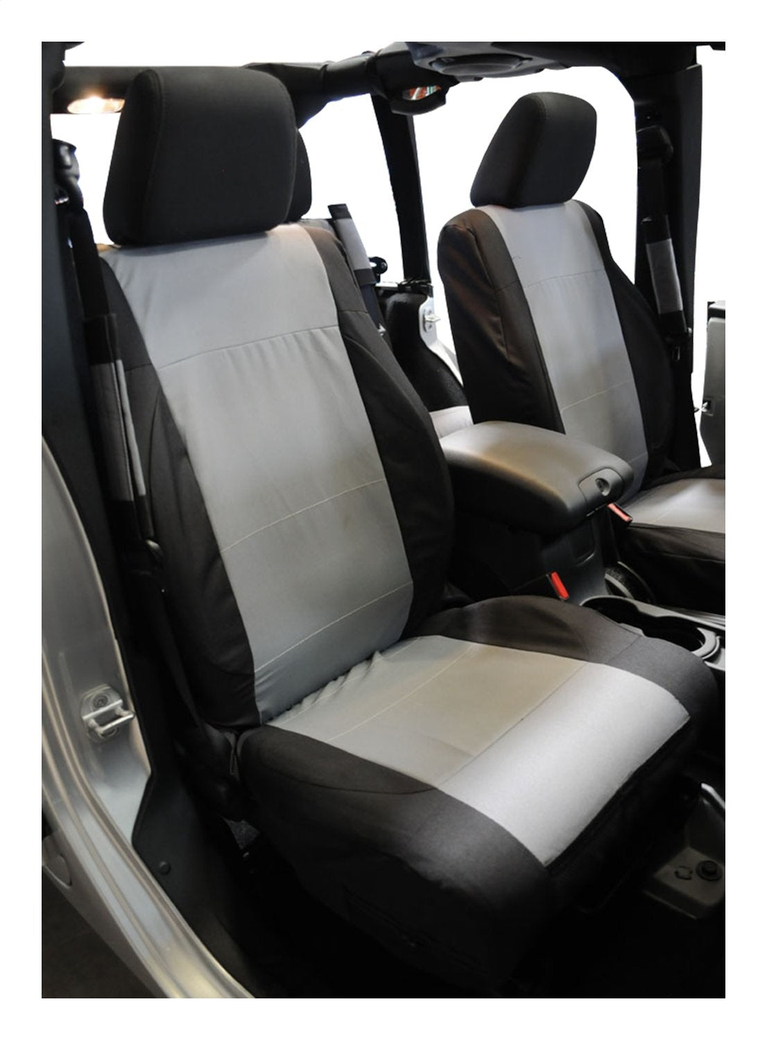 Front Polycanvas Seat Covers, Black/Gray for 2007-2010 Jeep JK Wrangler RT Off Road