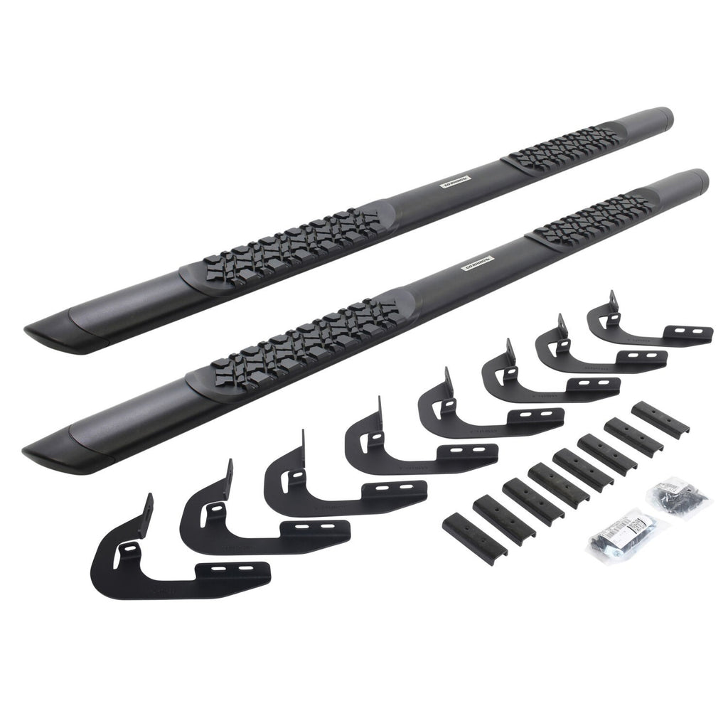 V3 Series Aluminum 5 Inch Elipse Side Steps with Mounting Brackets Textured Black 2014-2018 Silverado/Sierra 1500 2015-2018 Silverado/Sierra 2500 HD/3500 HD Extended Cab Go Rhino
