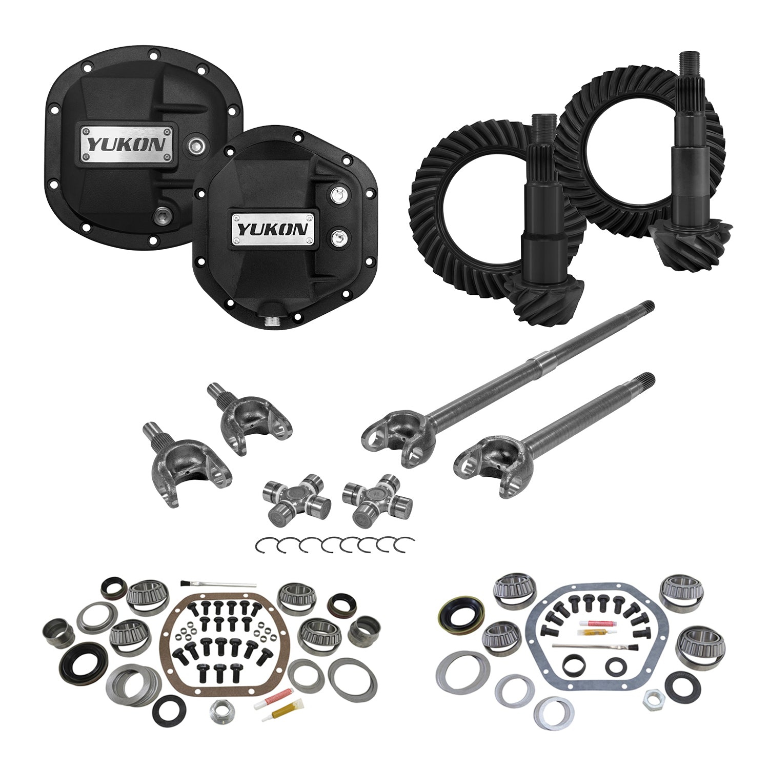 Stage 3 Jeep JK Re-Gear Kit W/Covers Front Axles Dana 30/44 5.13 Ratio JK Non-Rubicon D30/D44 Stage 3 Gear Kit Package 5.13 Ratio F&R Covers & 4340 Front Axles Yukon Gear