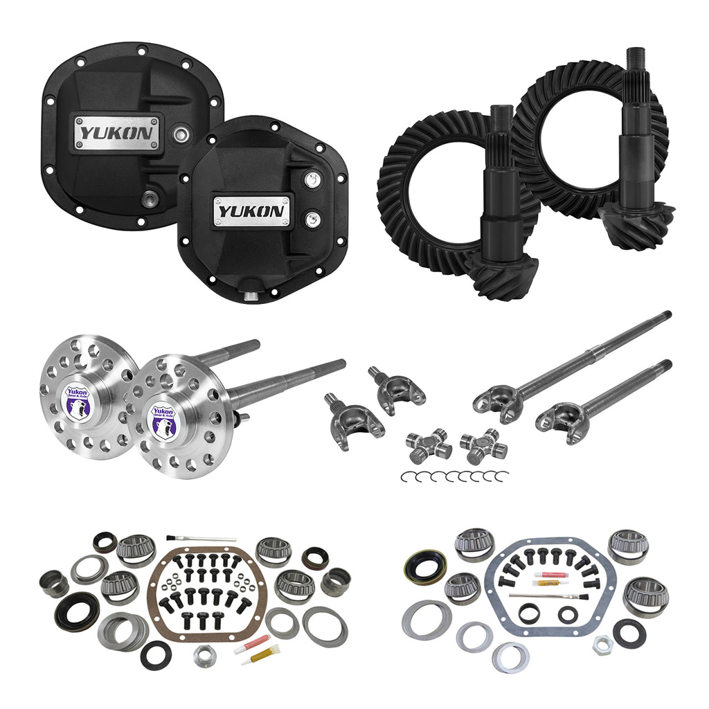 Stage 4 Jeep JK Re-Gear Kit W/Covers Fr/Rr Axles Dana 30/44 5.13 Ratio JK Non-Rubicon D30/D44 Stage 4 Gear Kit Package 5.13 Ratio F&R Covers & 4340 F&R Axle Kits Yukon Gear