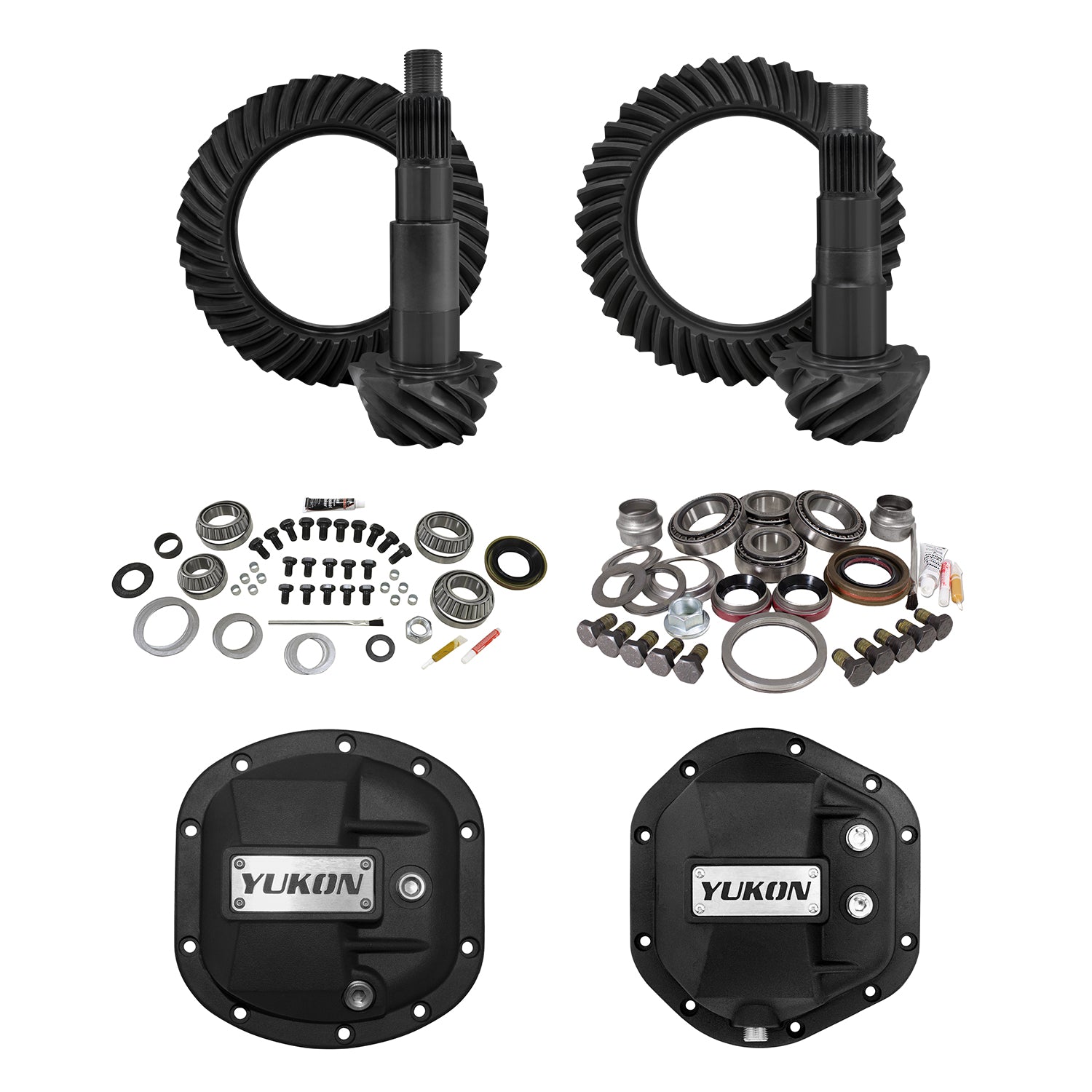 Stage 2 Jeep JK Re-Gear Kit W/Covers For Dana 30/44 4.11 Ratio 24 Spline JK Non-Rubicon D30/D44 Stage 2 Gear Kit Package 4.11 Ratio W/ F&R Covers Yukon Gear