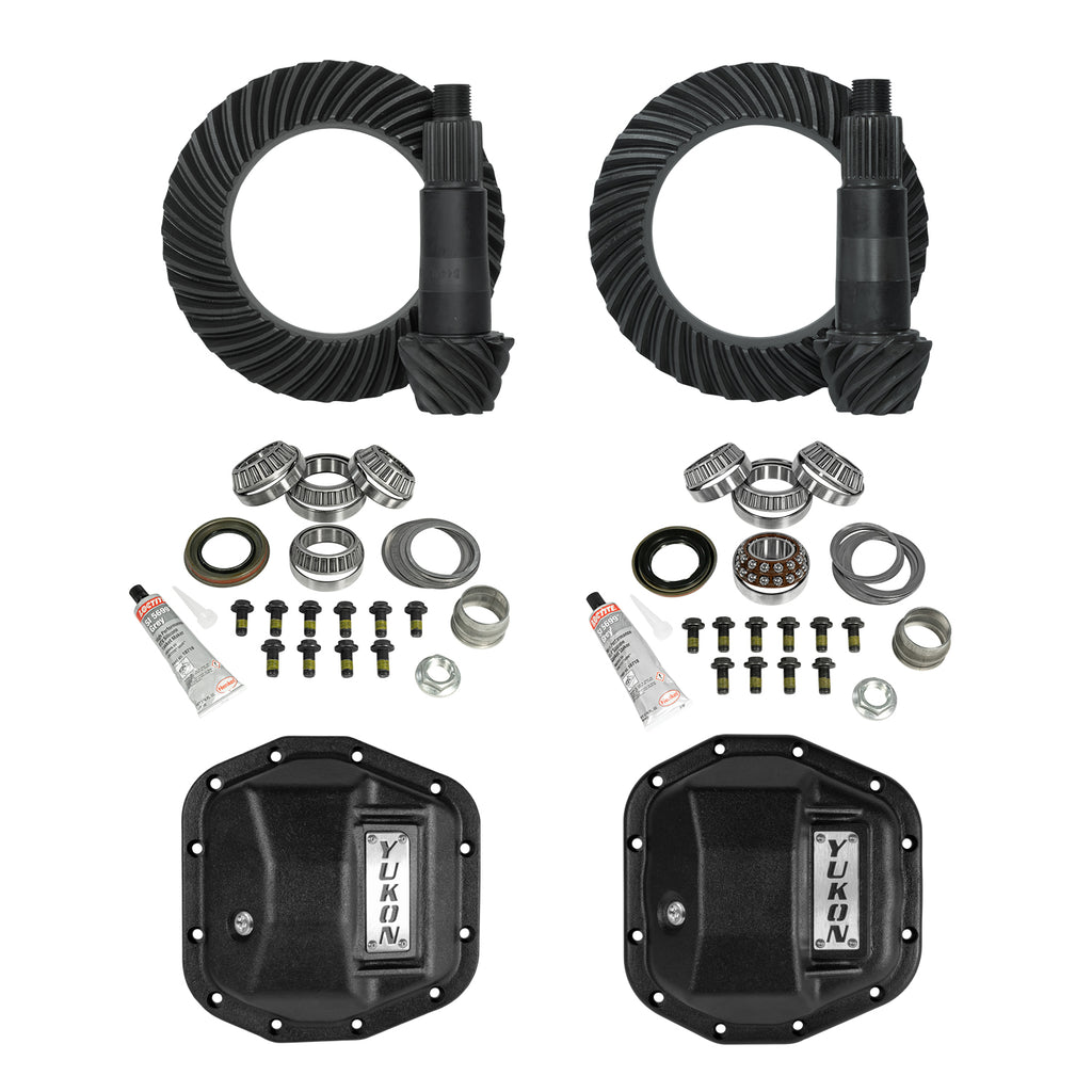 Stage 2 Jeep Jl/Jt Re-Gear Kit W/Covers For Dana 44 3.73 Ratio 28 Spline JL & Jt Rubicon M220 Rear/ M210 Front Stage 2 Gear Kit Package 3.73 Ratio W/ F&R Covers Yukon Gear