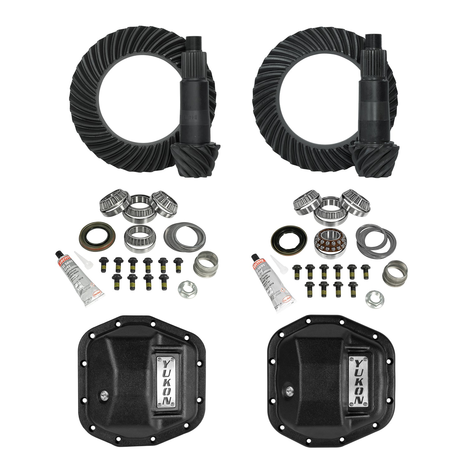 Stage 2 Jeep Jl/Jt Re-Gear Kit W/Covers For Dana 44 3.73 Ratio 28 Spline JL & Jt Rubicon M220 Rear/ M210 Front Stage 2 Gear Kit Package 3.73 Ratio W/ F&R Covers Yukon Gear