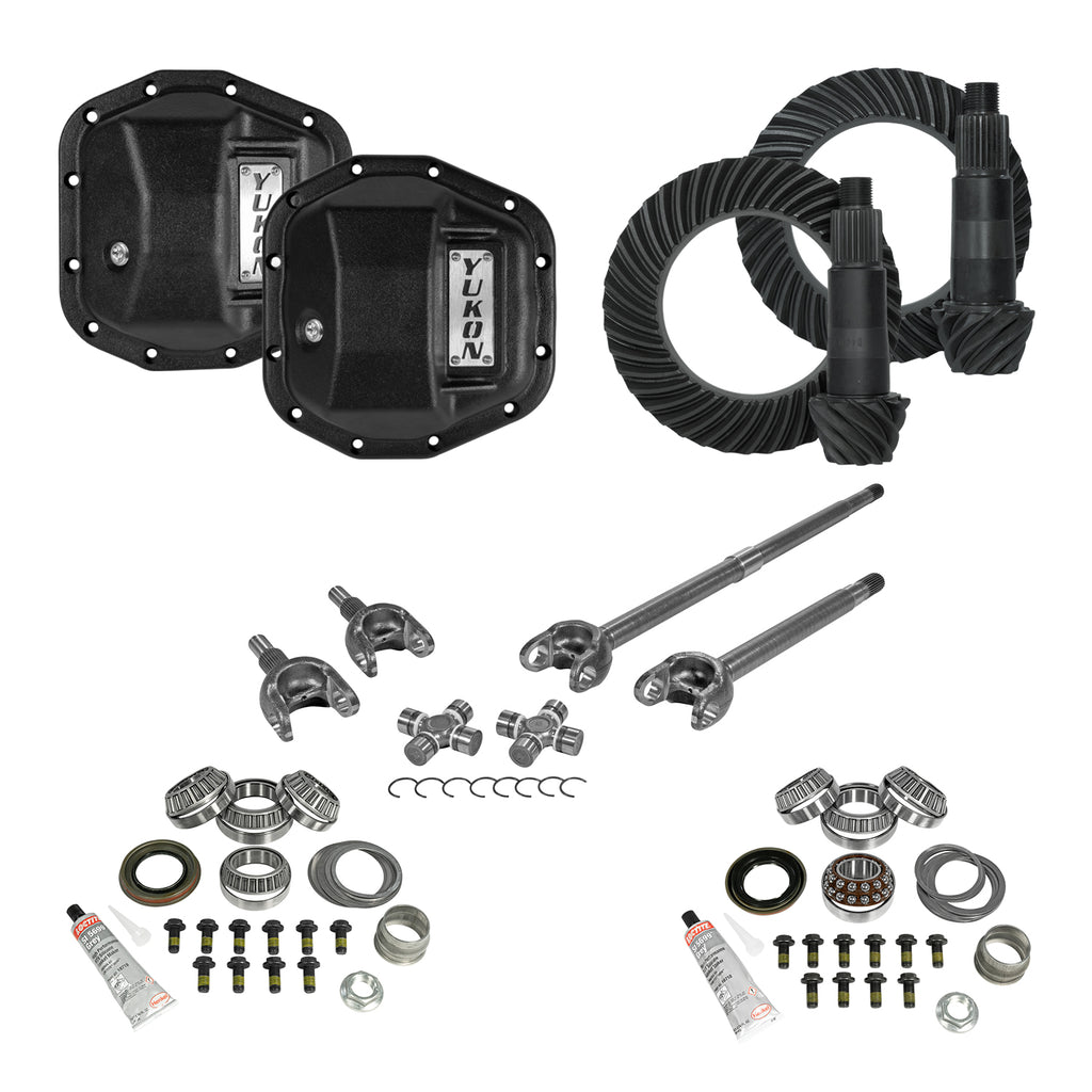Stage 3 Jeep Jl/Jt Re-Gear Kit W/Covers Front Axles Dana 44 5.38 Ratio JL & Jt Rubicon M220 Rear/ M210 Front Stage 3 Gear Kit Package 5.38 F&R Cover & 4340 Front Axles Yukon Gear