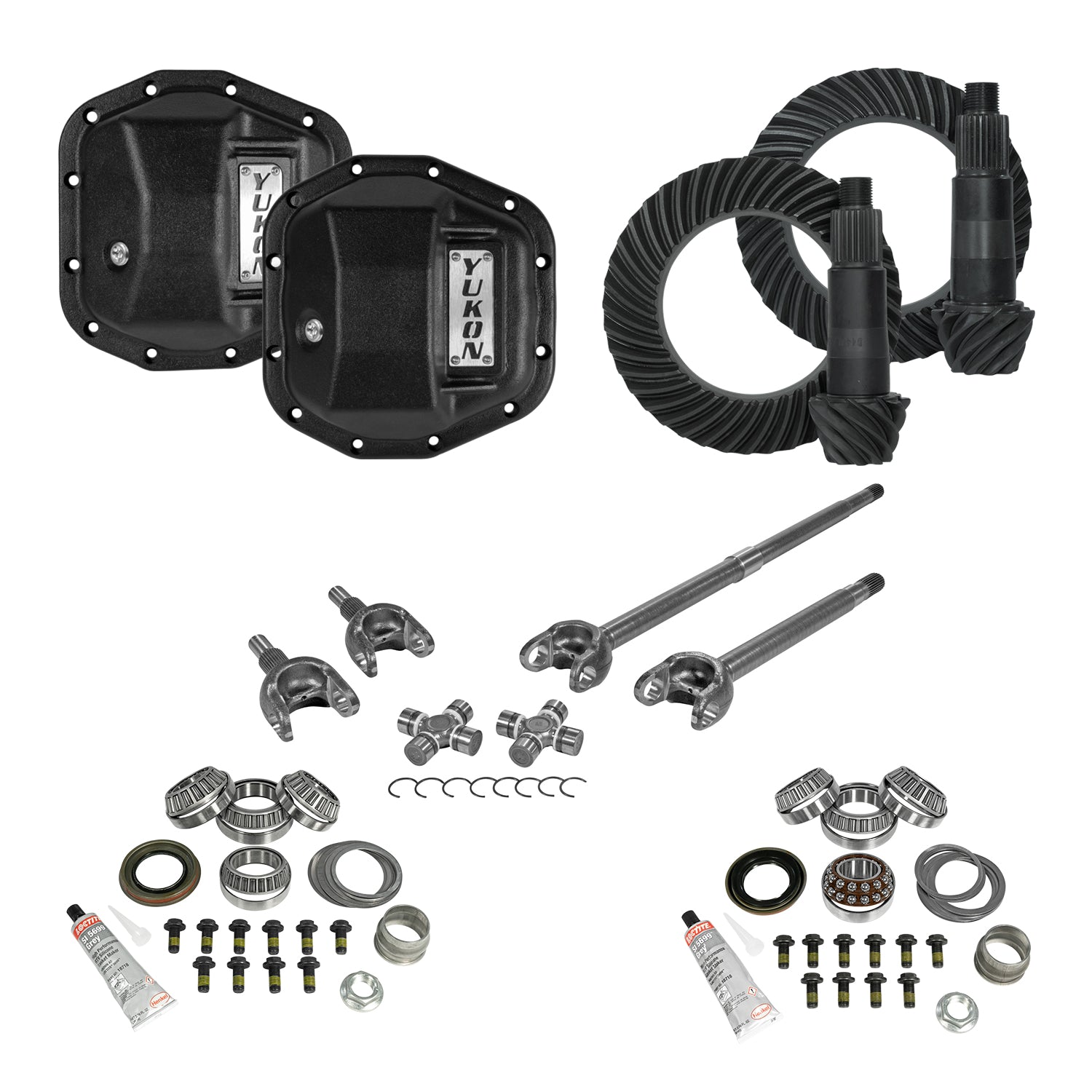 Stage 3 Jeep Jl/Jt Re-Gear Kit W/Covers Front Axles Dana 44 5.38 Ratio JL & Jt Rubicon M220 Rear/ M210 Front Stage 3 Gear Kit Package 5.38 F&R Cover & 4340 Front Axles Yukon Gear