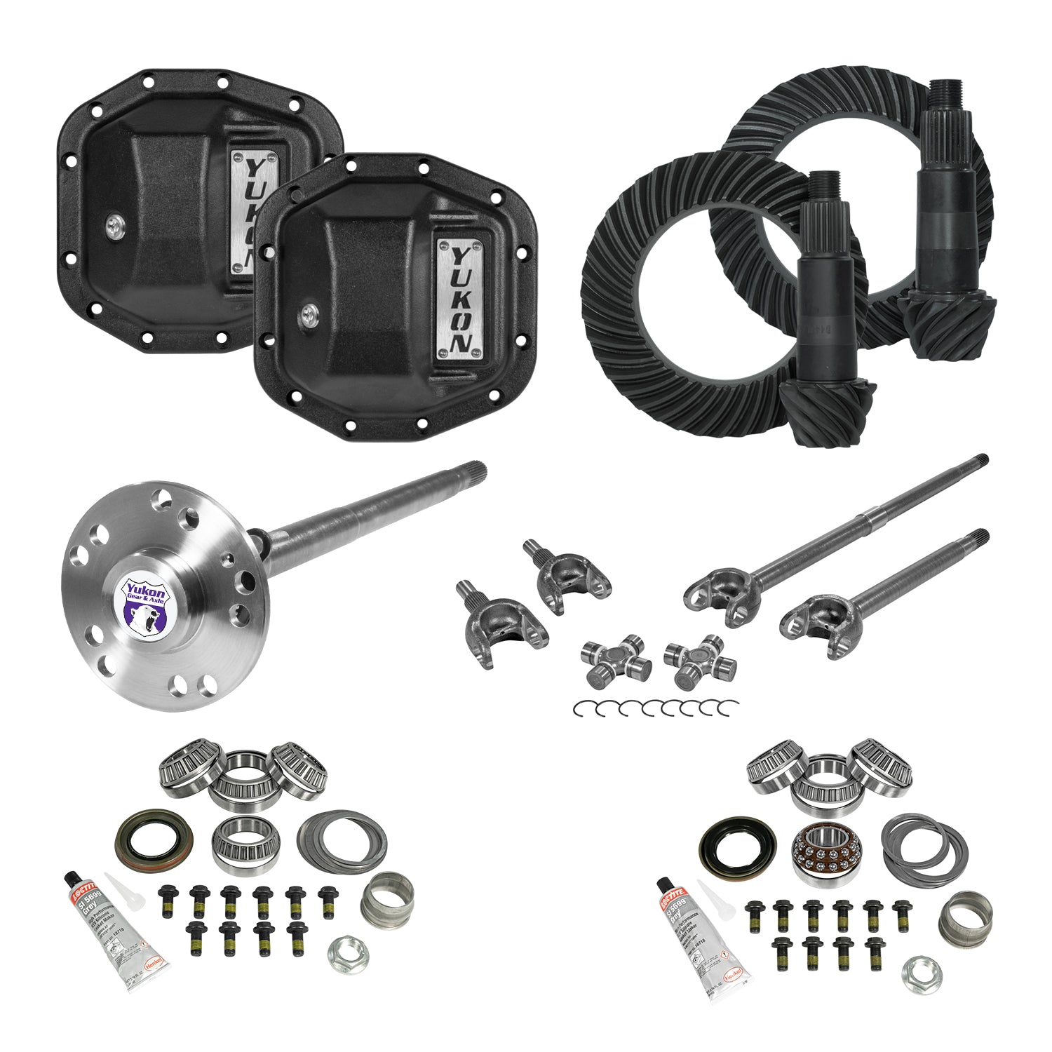 Stage 4 Jeep JL Re-Gear Kit W/Covers Fr/Rr Axles Dana 30/35 4.11 Ratio JL Non-Rubicon M200 Rear/ M186 Front Stage 4 Gear Kit Package 4.11 F&R Cover & 4340 F&R Axle Kits Yukon Gear