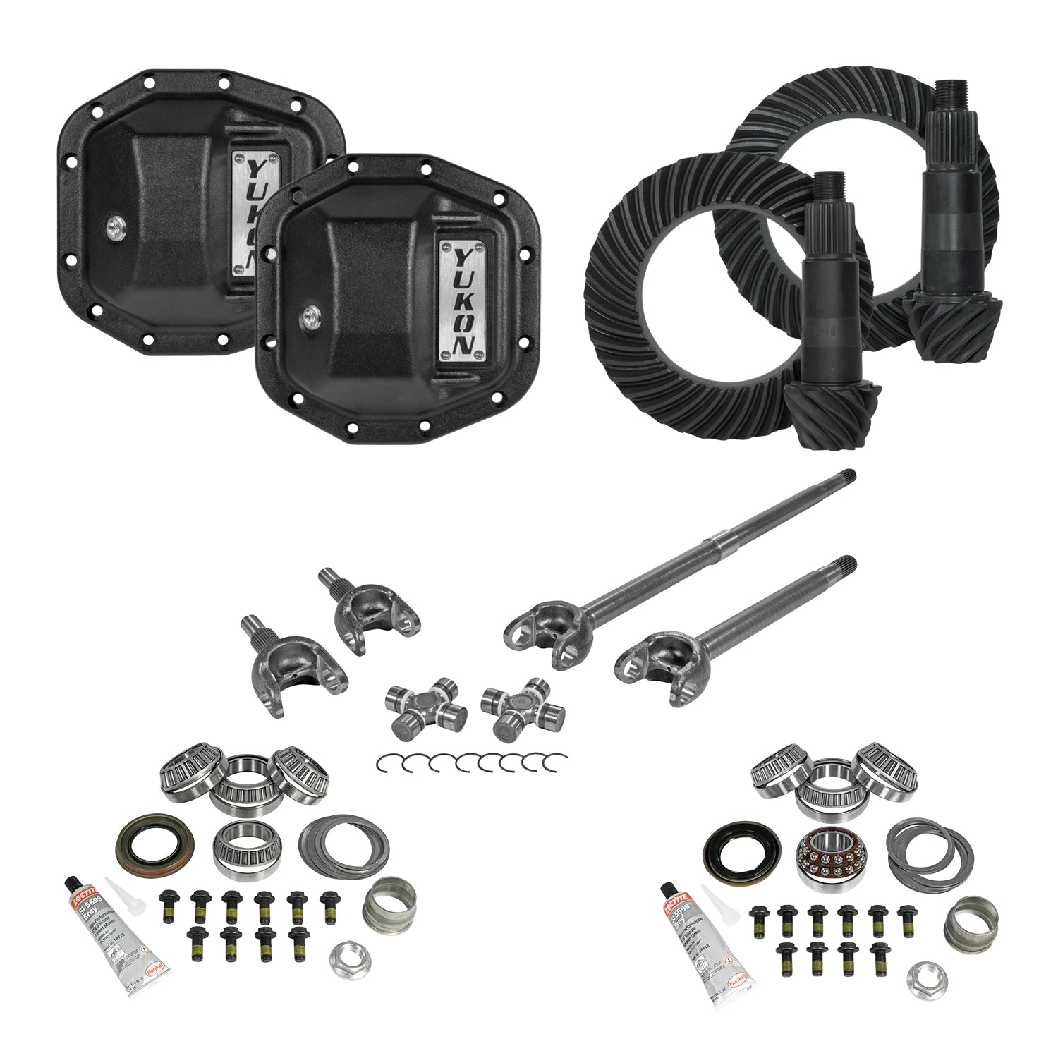 Stage 3 Jeep JL Re-Gear Kit W/Covers Front Axles Dana 30/35 5.13 Ratio JL Non-Rubicon M200 Rear/ M186 Front Stage 3 Gear Kit Package 5.13 F&R Cover & 4340 Front Axles Yukon Gear