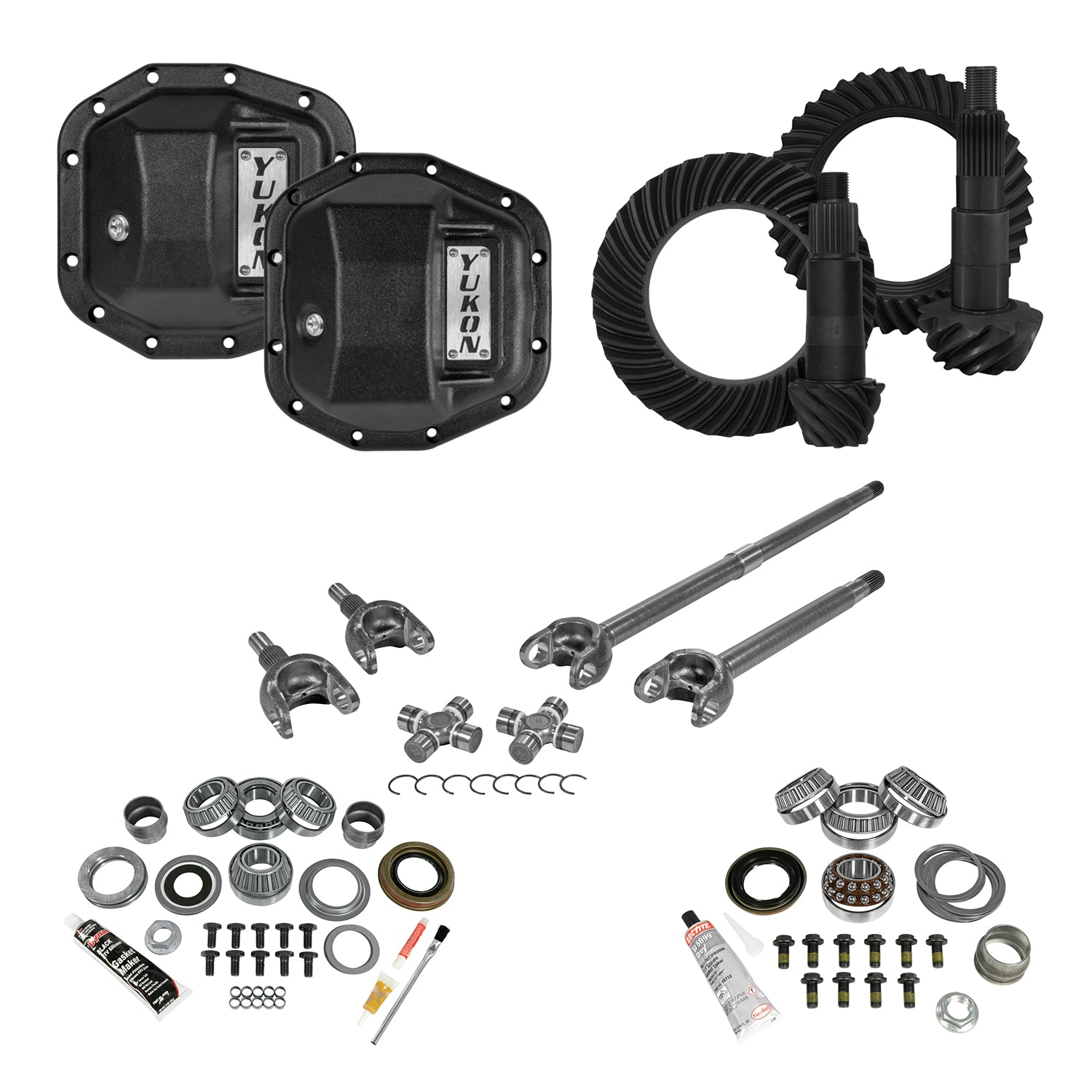 Stage 3 Jeep Re-Gear Kit W/Covers Front Axles For Dana 30/44 5.13 Ratio JL Non-Rubicon M220 Rear/ M186 Front Stage 3 Gear Kit Package 5.13 F&R Cover & 4340 Front Axles Yukon Gear